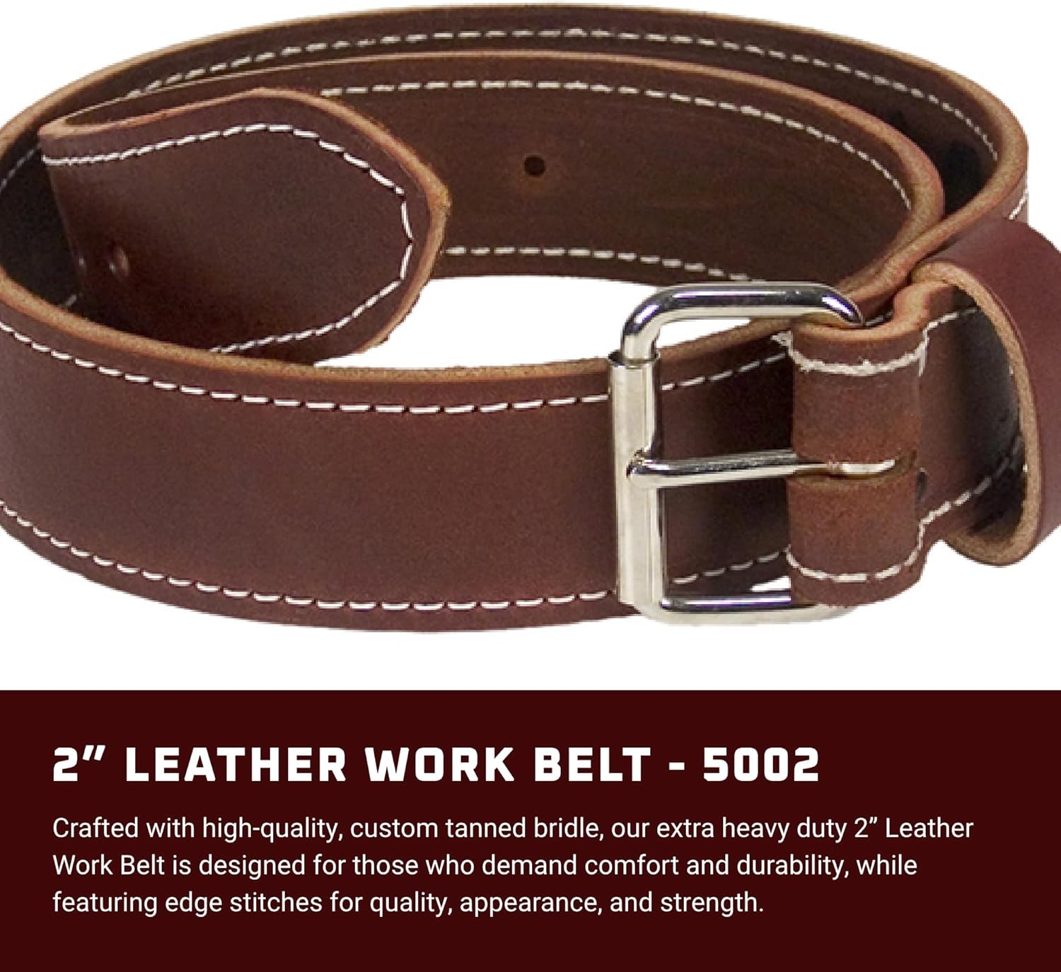 Occidental Leather 2" Leather Work Belt - Medium, OxyRed - Bridle Leather, Heavy-Duty Steel Roller Buckle, Edge Stitched - Made in USA
