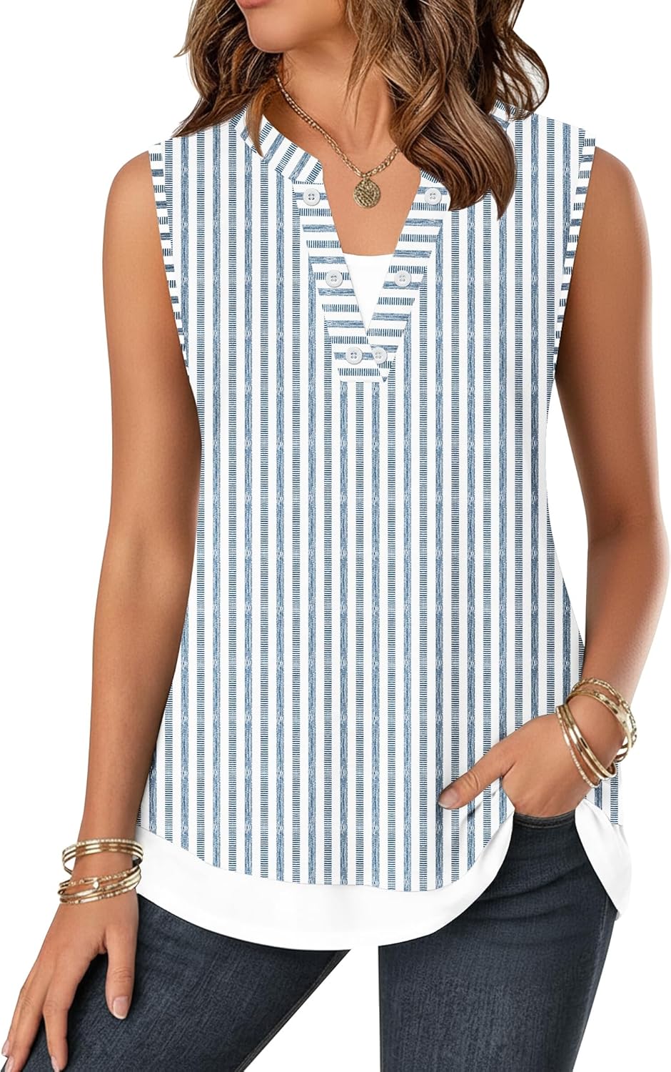 ETCYY Tank Tops for Women 2026 Spring Fashion Summer Button Down Shirts Loose Fit V Neck Sleeveless T-Shirt Tunic