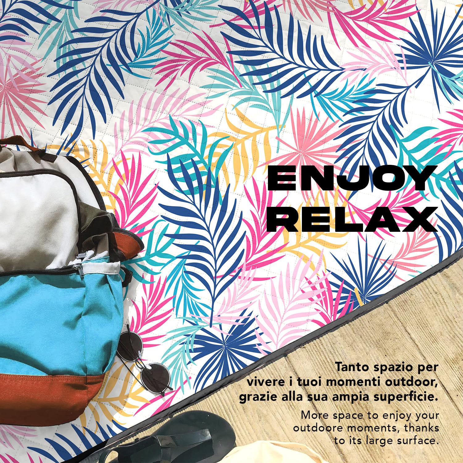 Couverture Pique Nique 200x200 Imperméable Lavable - Nappe de Picnic Grand Portable Extra Large avec Sangle de Transport - Tapis Plaid Plage Randonnée Camping Plein Air Parc (Jungle, 200x200 cm)
