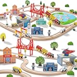 Tiny Land 110PCS Wooden Train Set – Toy Train with Tracks for Kids Ages 3-7, Compatible with Major Brands, Ideal Railway Playset for Boys and Girls, Great Birthday