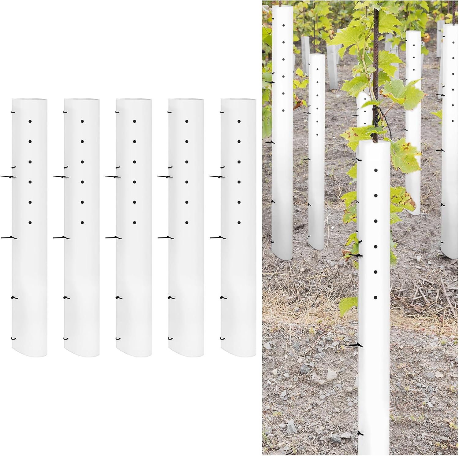5 Pack 36 Inch Tree Seedling Sapling Grow Tube Standard Vented Seedling Protectors Split Tree Grow Protector with Releasable Zip Ties Plant Shelter for Trunk Against Deer Rodent