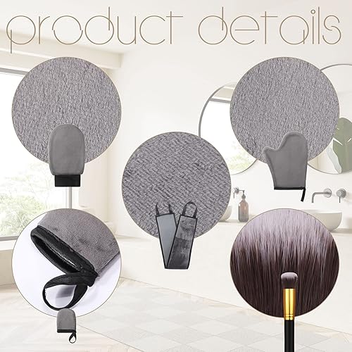 Miniatura 9 de Kit de 5 aplicadores de manopla autobronceadora, incluye guante exfoliante, manopla de bronceado, mini guante facial, aplicador de loción para la