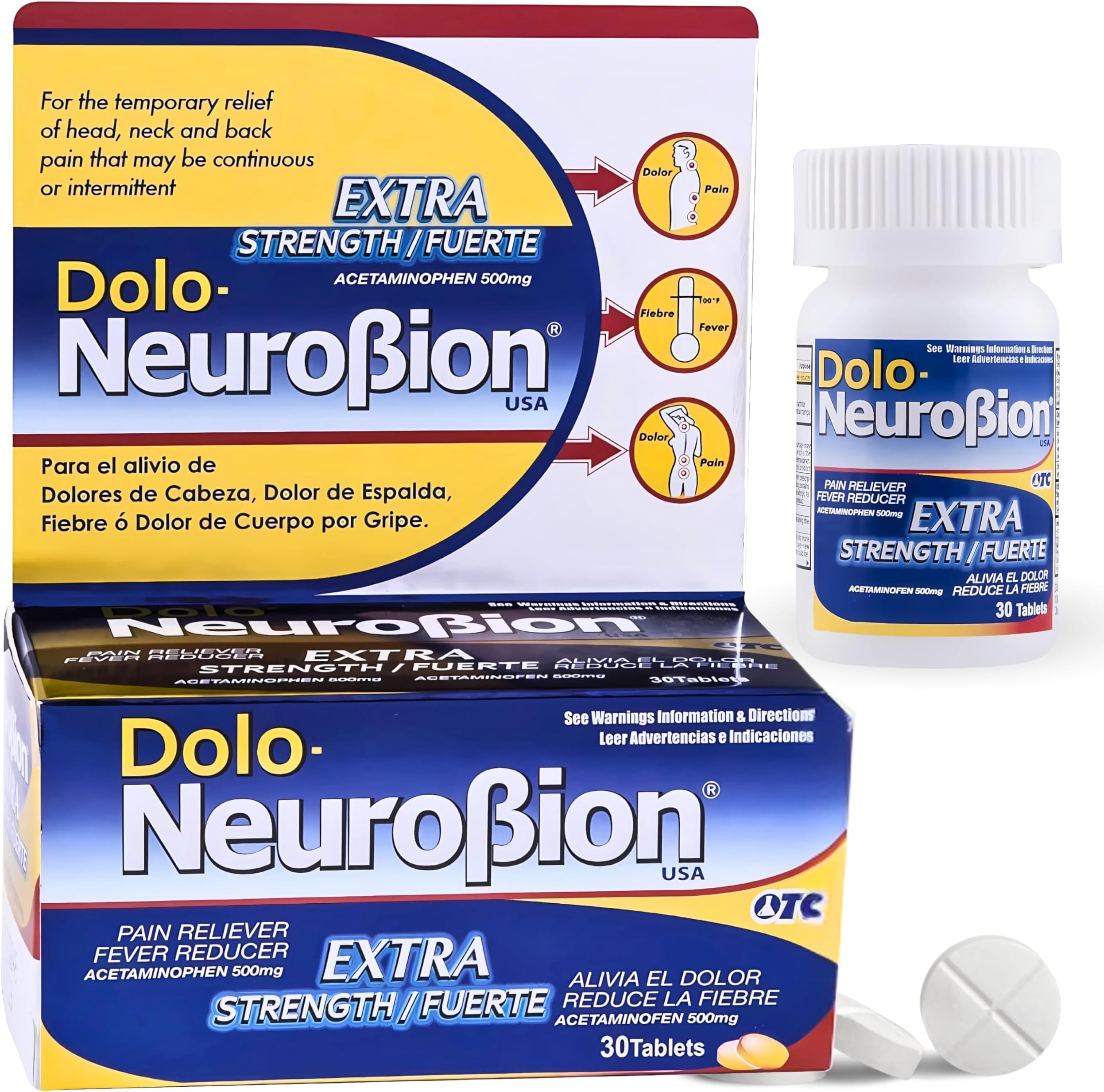 Dolo Neurobion 30 Tablets - Pain Reliever, Fever Reducer, Extra Strength, Fuerte, Alivia el Dolor, Reduce la Fiebre