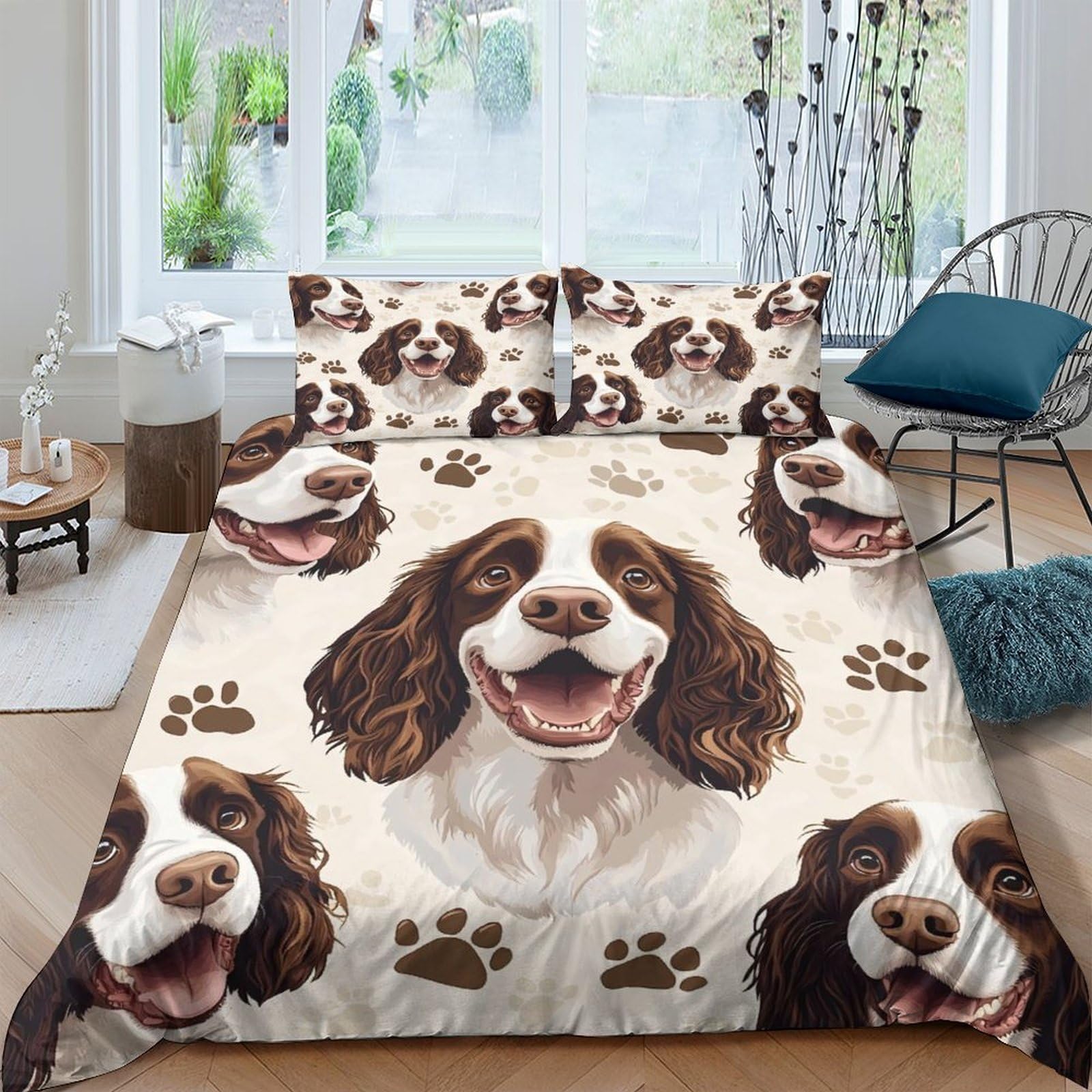 Ctjqhvkz Style-8 3D Printed Springer Spaniel Fitted Sheet Microfiber Non-Slip Dog Paw Bed Cover For Bedroom Guestroom Easy Care Decor Single（135X200cm）