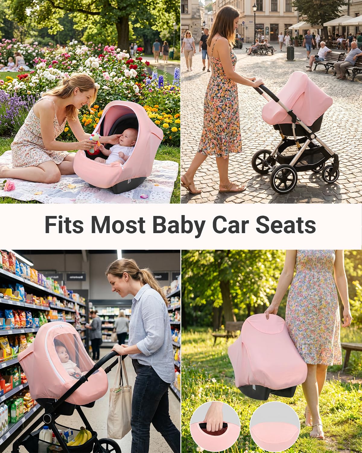 Metplus Funda de asiento de coche 2 en 1, funda multiusos para asiento de coche de bebé con parasol de privacidad, protege el asiento de seguridad de tu bebé con estilo, fundas para portabebés para