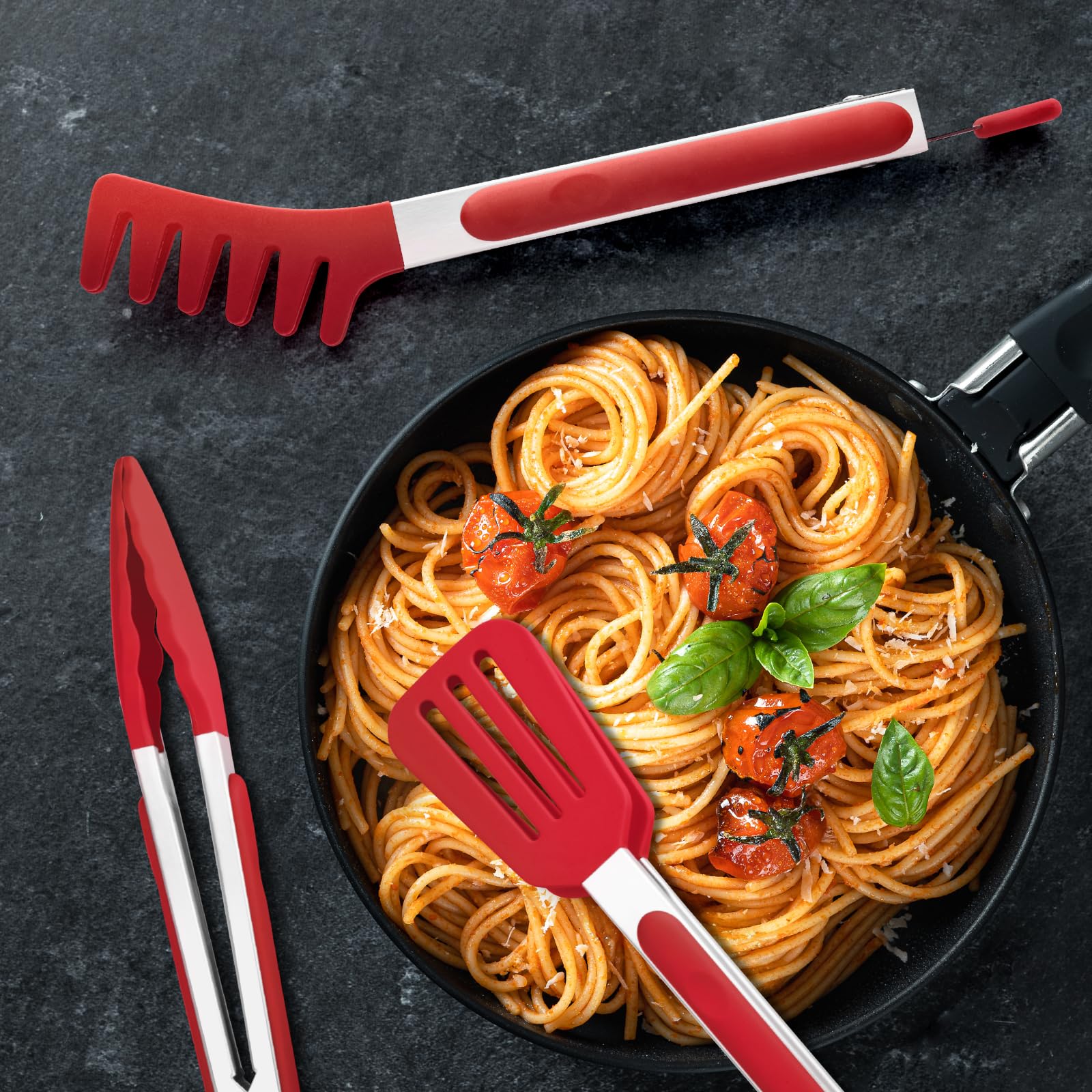 Paquete de 3 pinzas de silicona para cocinar, pinzas de cocina de 9 pulgadas con puntas de silicona, pinzas antiadherentes de acero inoxidable para bistec, pizza, pasta, espaguetis,