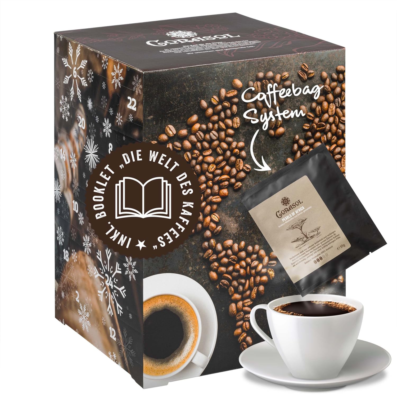 Corasol Premium Kaffee-Weltreise Adventskalender XL 24 Gourmet Röstkaffees 24 Länder Coffeebag Booklet 240 g