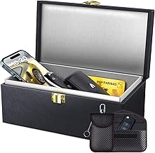 Samfolk XL Faraday Box + 2 Faraday Bag for Mobile Phone and Car Key (M+L), 22 x 13 x 10.5 cm PU Car Signal Blocking Protector (Black)