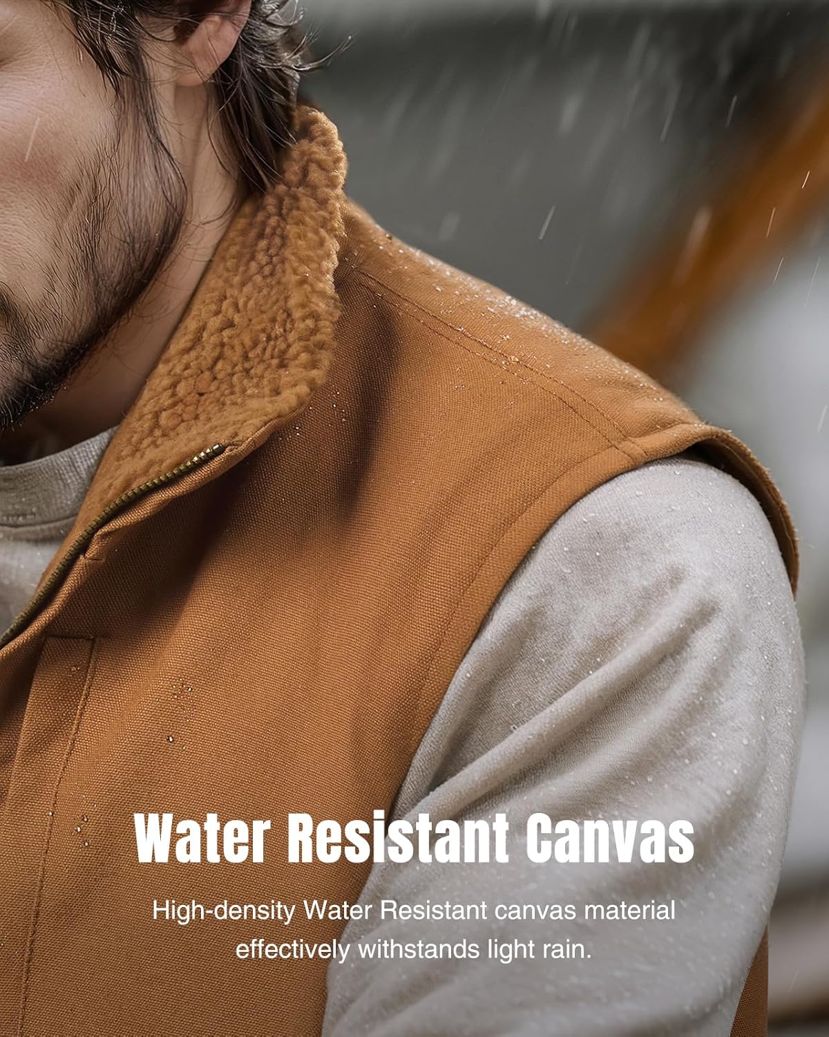 HISEA Men's Washed Duck Sherpa-Lined Vest, Mens Loose Fit Winter Insulated Canvas Workwear Mock-Neck Vest - Image 6