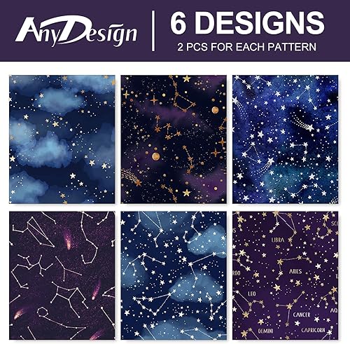 Miniatura 3 de AnyDesign - 12 hojas de papel de regalo de galaxia, papel de regalo de constelación, plegado a granel, plano, azul, morado, cielo estrellado, papel