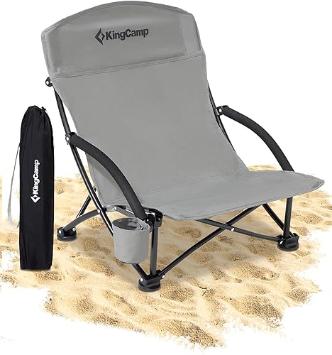 KingCamp Low Beach Chairs, Portable Folding Chair for Adults Extra Wide Ergonomic High Back Seat 300lbs Heavy Duty Lightweight Oversized Gear with