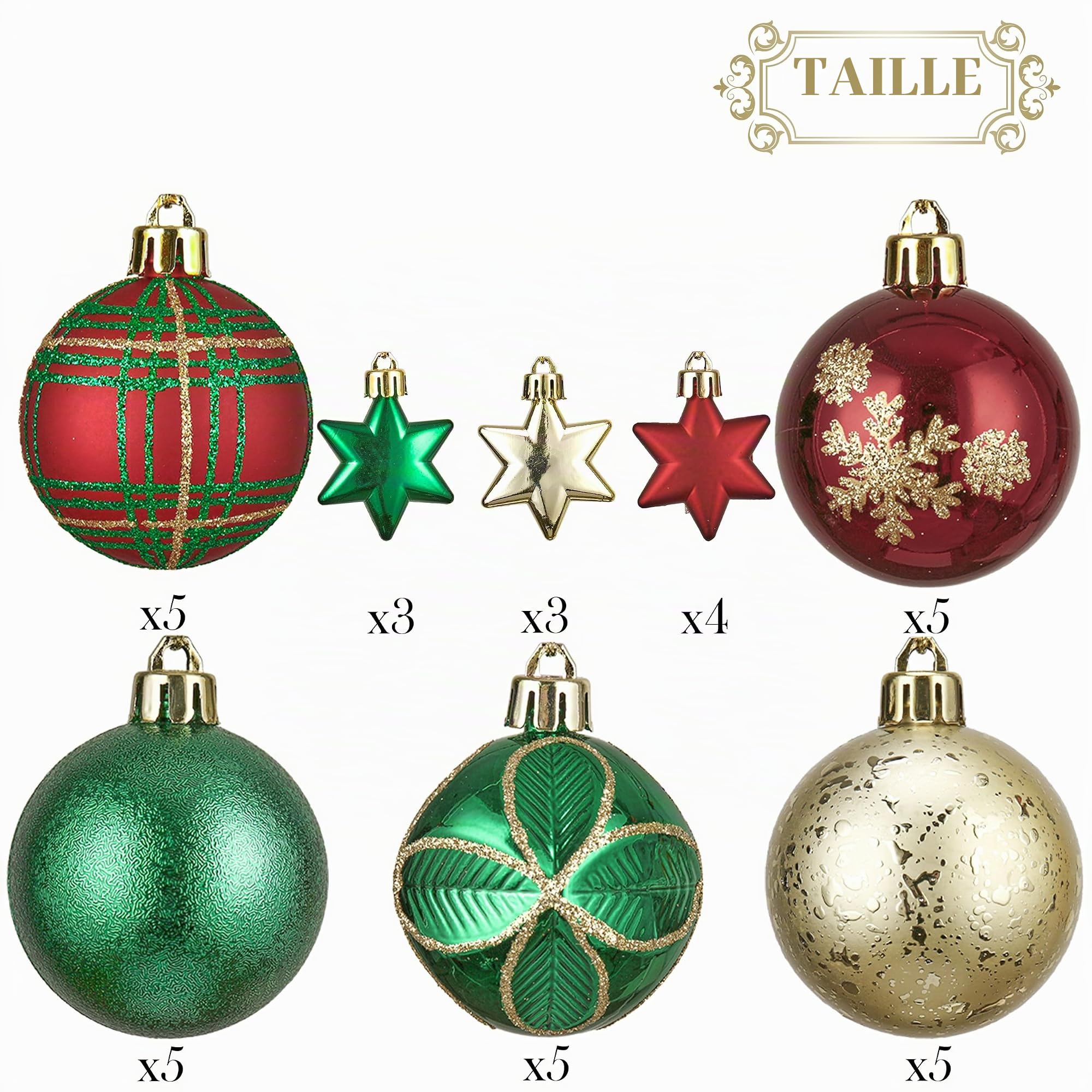 Valery Madelyn 35pcs 5cm Boules de Noël Incassables, Ornements de Boule de Noël Rouge Vert et Or pour Décorations d'arbre de Noël, Décorations de Noel en Plastique avec Cordon pour Sapin