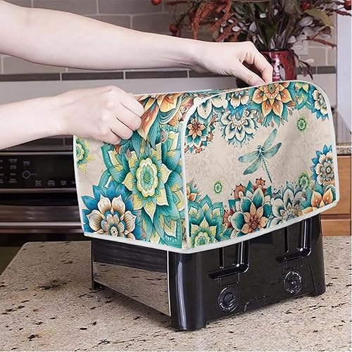 Vista 215 de UNICEU Funda acolchada para tostadora con patrón de café, se adapta a la mayoría de tostadoras estándar de 4 rebanadas patrón de café,Hojas de otoño