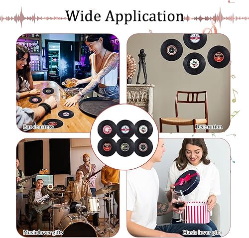 Miniatura 5 de Divertidos posavasos retro para discos de vinilo para bebidas, regalos de elefante blanco para amantes de la música, juego de 6 posavasos de vinilo