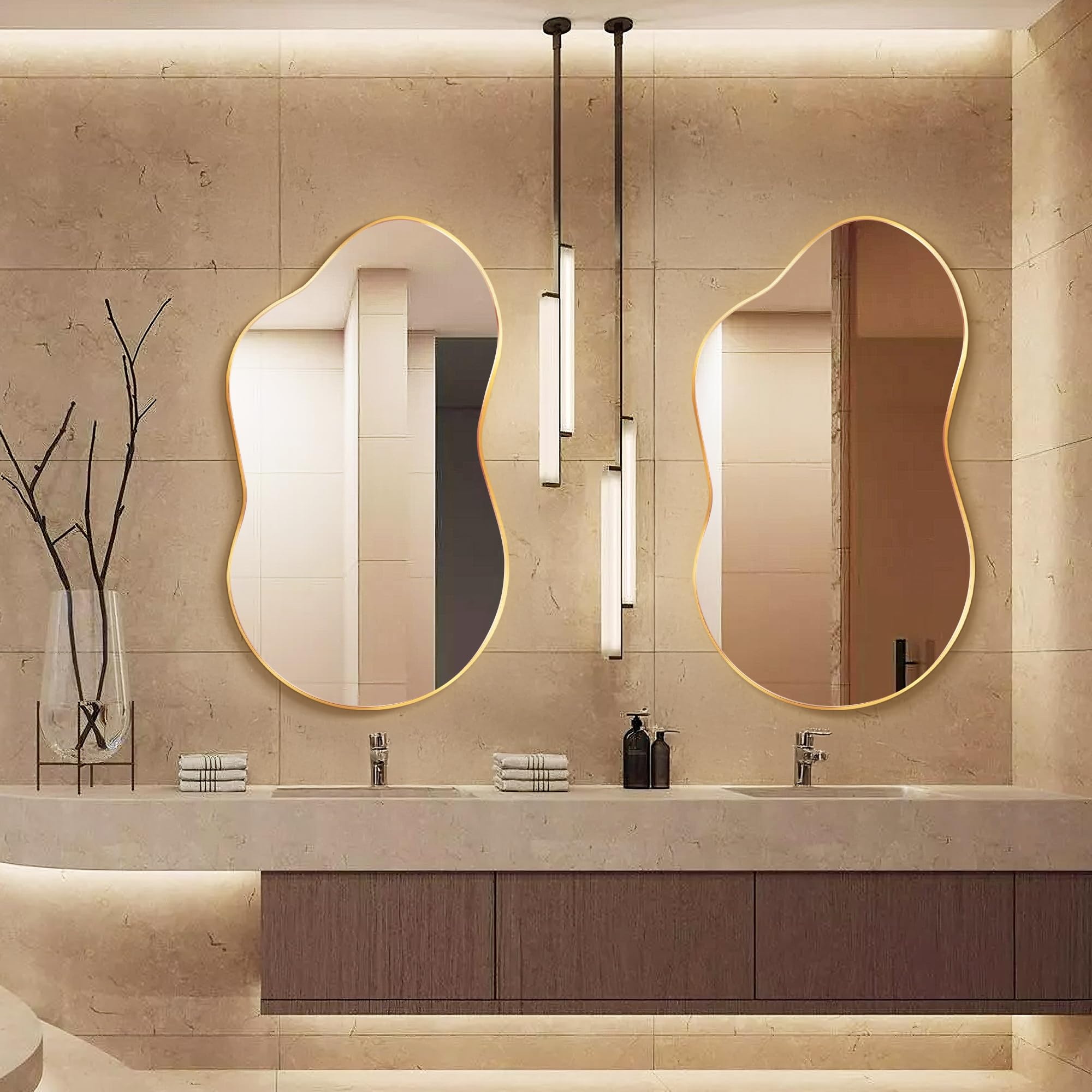 Miroir Mural Irrégulier, Miroir Décoratif Asymétrique avec Cadre en Alliage d’Aluminium Qualité Aviation pour Salle de Bain, Chambre, Salon, Entrée
