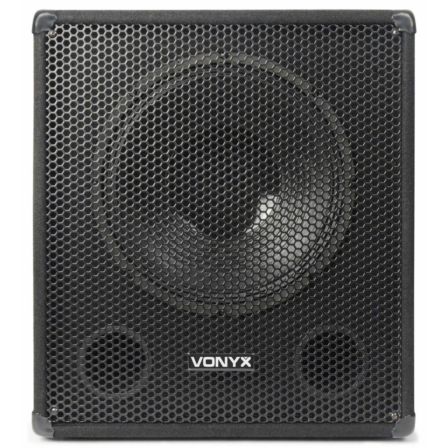 Vonyx SMWBA15 Caisson de basse DJ actif 600 W – Subwoofer sono bi-amplifié 15'', Mixage intégré, Echo mode, Connectique Speaker, Infra-basse