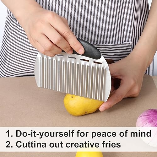 Miniatura 5 de 2 piezas de cortador de arrugas grande para papas fritas francesas, cortador ondulado de alta resistencia, cortador de chips de acero inoxidable,