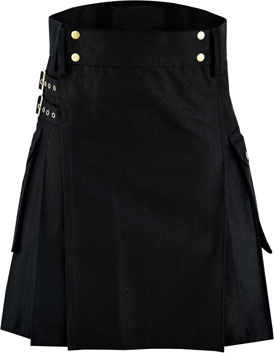 Black Utility Kilt for Men Traditional Scottish Highland Wear Solid Pleated Cotton with Cargo Pockets - Image 3