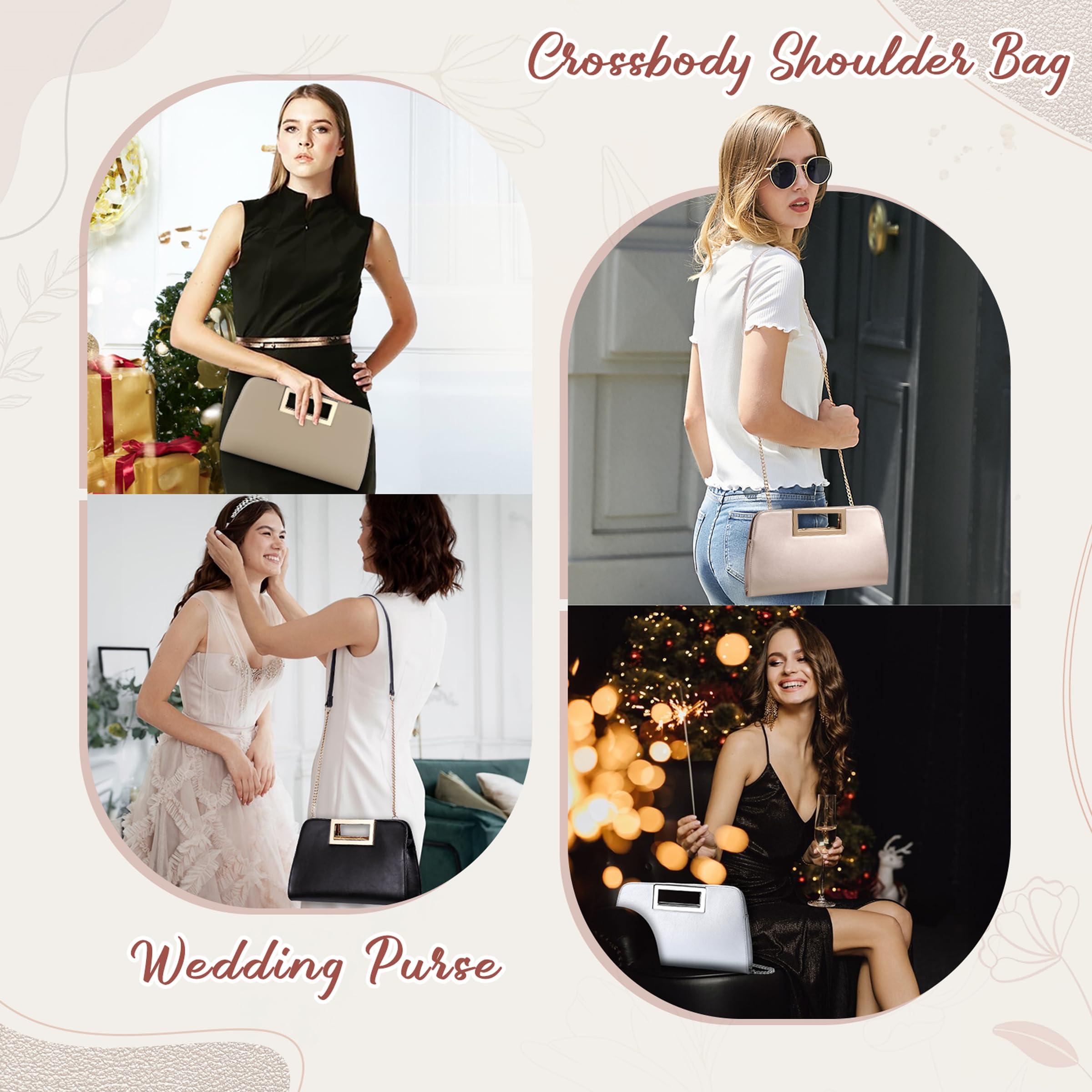 VASCHY Bolso Fiesta Mujer, Bolso de Mano Moda Cartera de Mano de Cuero Vegano Bolso de Hombro Bolso Bandolera Clutch de Mujer para Ceremonia Boda Novia Baile Fiesta