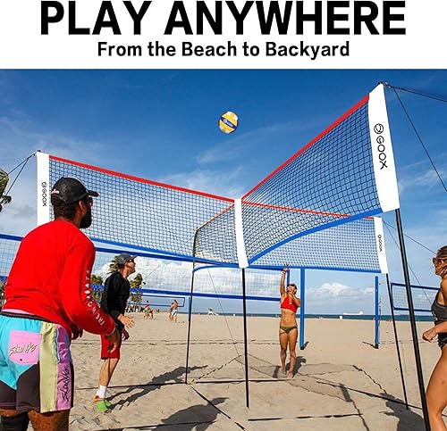 Miniatura 2 de GOOX Juego de 4 redes cuadradas de voleibol, red de voleibol para 4 personas para patio trasero, playa, césped, red de voleibol cuadrada portátil de