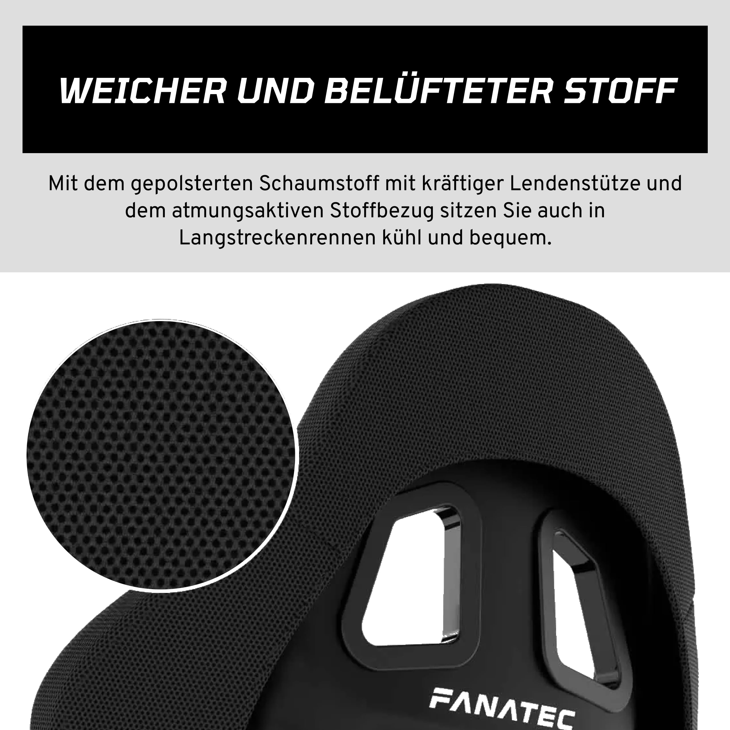 FANATEC ClubSport GT Sim Racing Cockpit – Schale Faserverstärktem, Atmungsaktivem Stoff, Lendenstütze, Schwarz