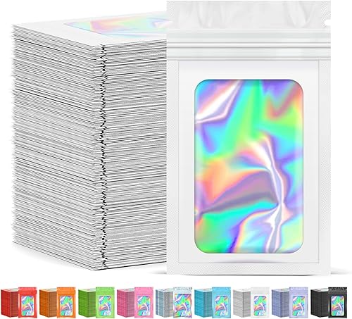Miniatura 7 de JETMORE 100 bolsas de mylar, bolsas holográficas rosas, bolsas a prueba de olores, bolsas resellables para pequeñas empresas, bolsas sellables para