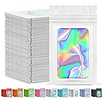 JETMORE 300 Pcs Mylar Bags, Smell Proof Bags Foil Pouch, Holographic Resealable Bags for Small Business, Candy Sample Jewelry Bag Sealable Packaging for Party Favor Food Storage ((2.8x3.9in-White)