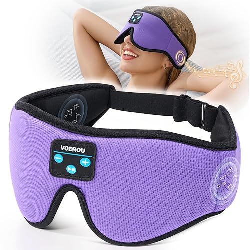 Voerou Sleep Headphones Bluetooth 5.4 Eye Mask, Sleep Mask with Bluetooth Headphones Wireless for Side Sleepers, Bulit-in Ultra-Thin Stereo Speakers Suitable for Sleeping, Cool Gadgets for Men Women - Purple