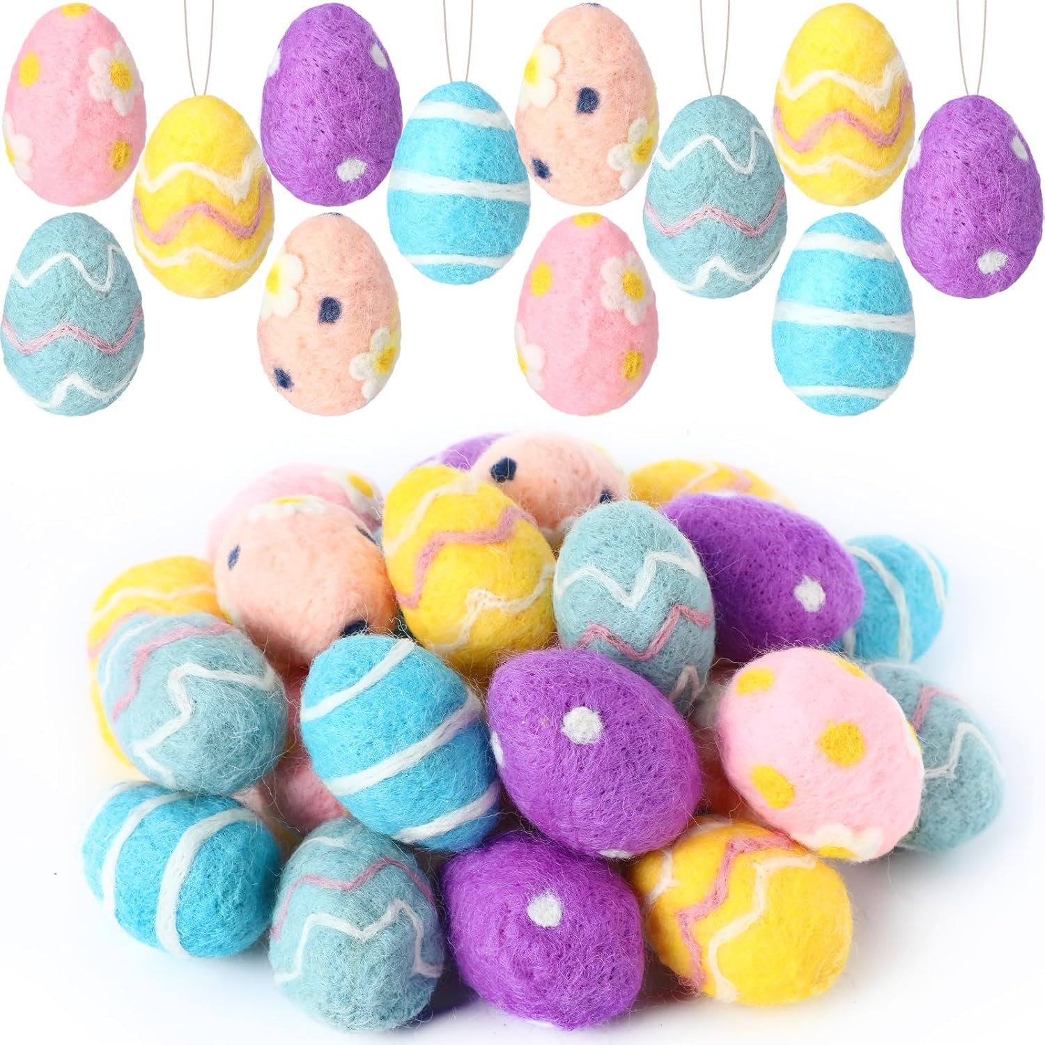 SmoothNovelty 24 Pcs Felt Easter Eggs Decor Colorful Felt