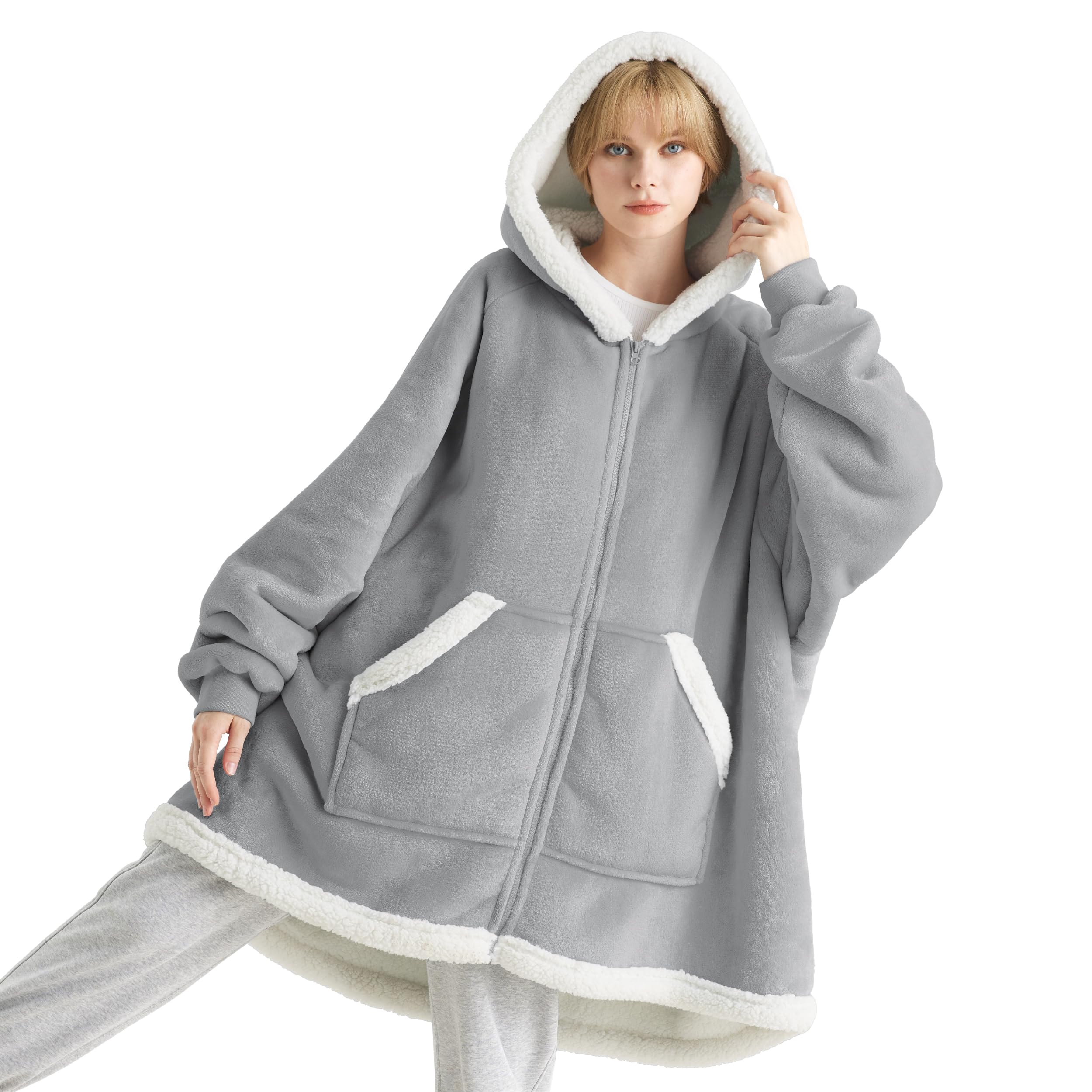 Amazon.com: Bedsure Wearable Blanket Hoodie with Zipper - Sherpa Hooded  Blanket Jacket as Warm Gifts for Girlfriend Mom Women Men in Winter, Zip up  Sweatshirt Blanket with Sleeves with Giant Pocket Grey :