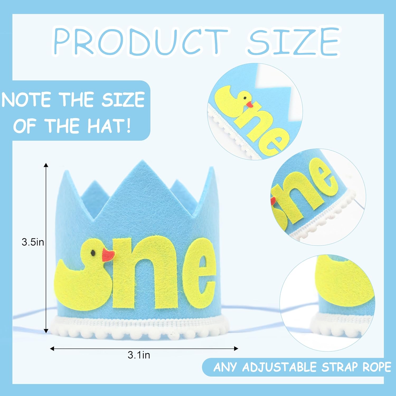 Duck Themed 1st Birthday Party Hat - First Birthday Crown For Babys，Rubber Ducky 1st Birthday Decoration, Light Blue 1st Birthday Crown For Babys, Summer 1st Birthday Decor