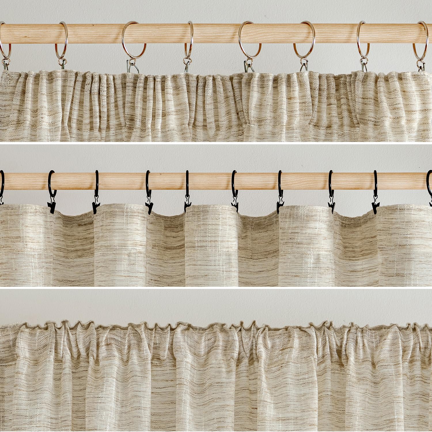 Woaboy Rideaux en Lin avec Ruban Fronceur Rideaux Modernes Translucides pour Salon Fenêtre Chambre Lot de 2, 140x260cm Naturel