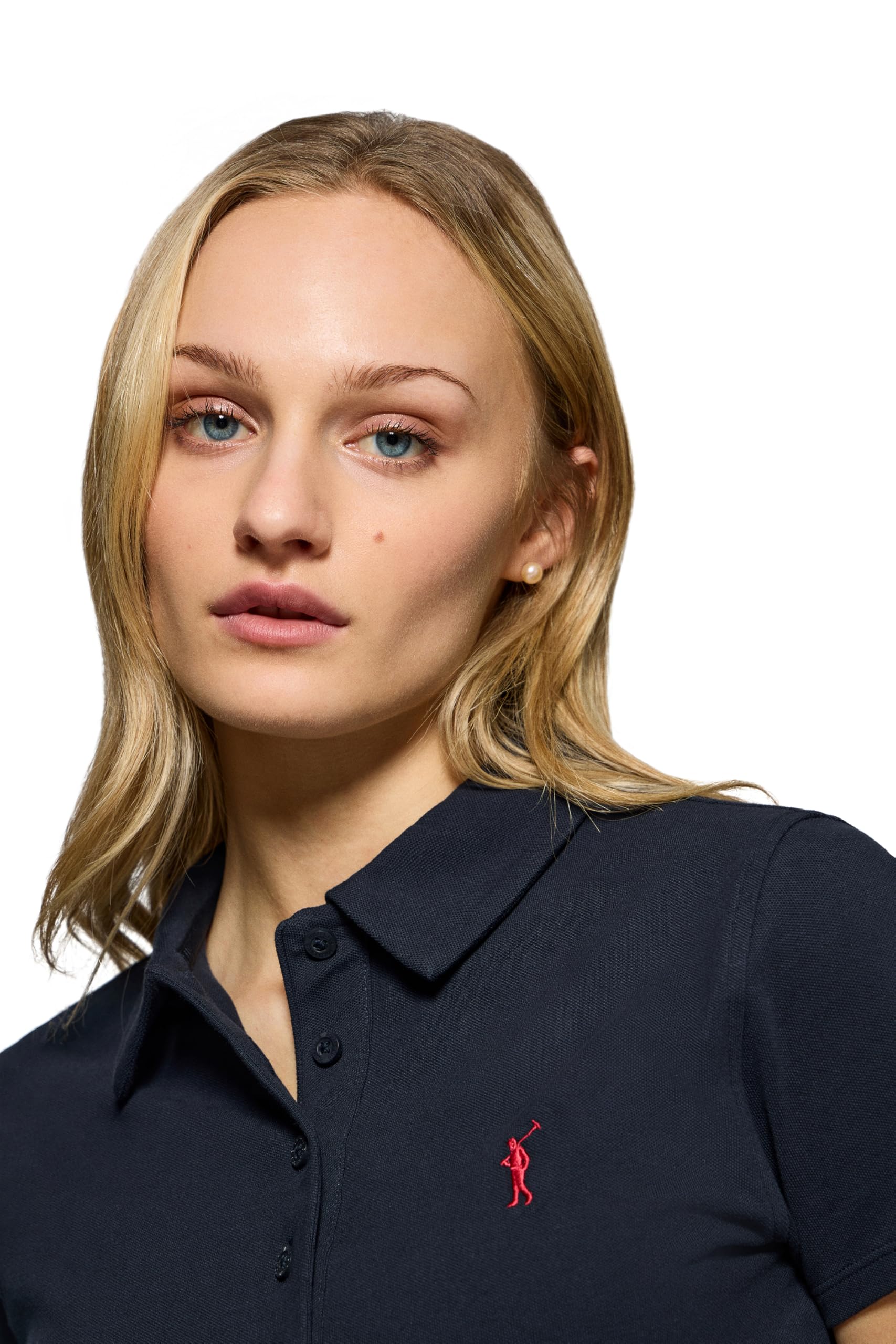 Polo Club Poloshirt Damen Baumwolle mit fünf Knöpfen und Stickerei