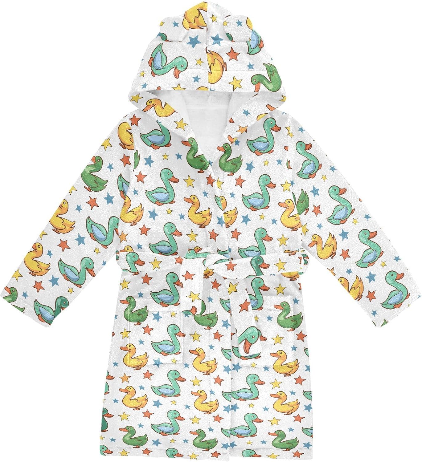 senya Cartoon Duck and Star Toddler Hooded Bathrobe Kids Soft Plush Bath Towel Robes for Boys Girls 2-12 Years