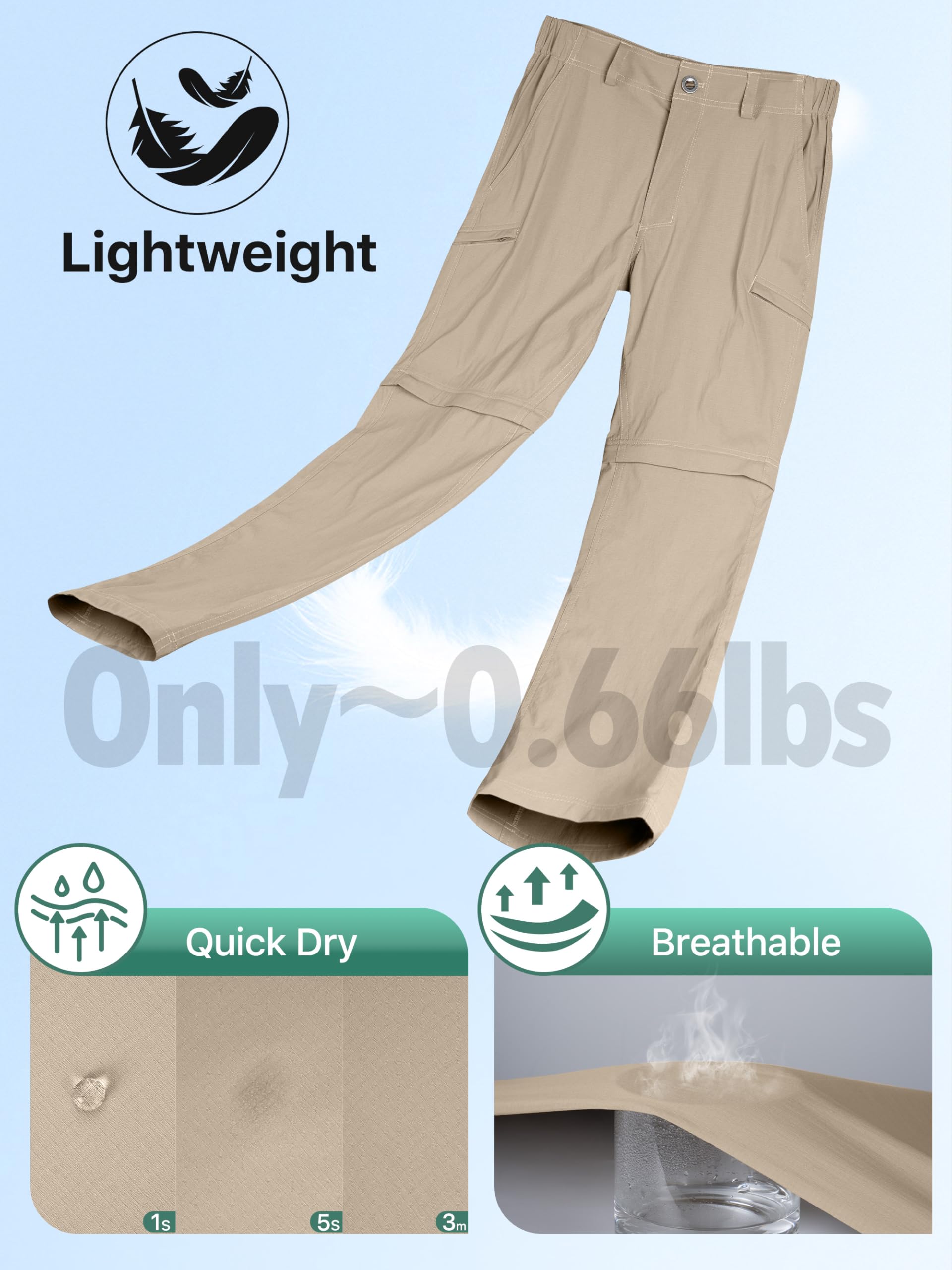 FREE SOLDIER Pantalon de randonnée convertible pour homme avec ceinture - Léger - Séchage rapide - Nylon Spandex (kaki convertible 42 W x 32 L)