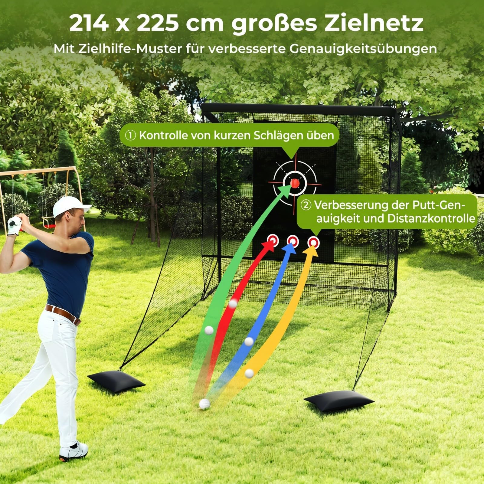 COSTWAY Golf Übungsnetz, Golfnetz mit Faltbarer Seitennetz & Bodennez, Chipping Trainingsnetze inkl. Tragetasche & 2 Sandsäcken, tragbare Trainingshilfe Outdoor für Zuhause, Hinterhof