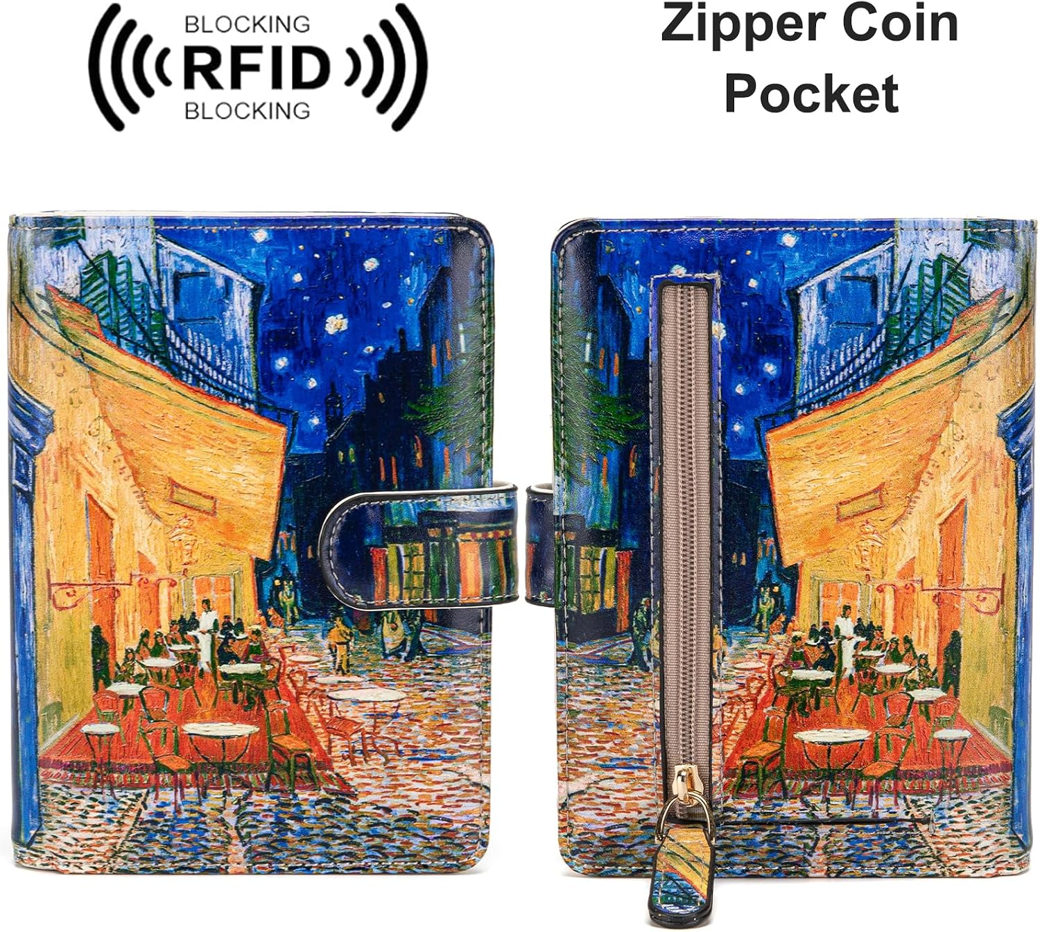 Passport Holder for Travel Essentials, RFID Blocking Passport Wallet Cover with Magnetic Closure, Passport Book Holders for Women and Men (Cafe Terrace at Night) image 3