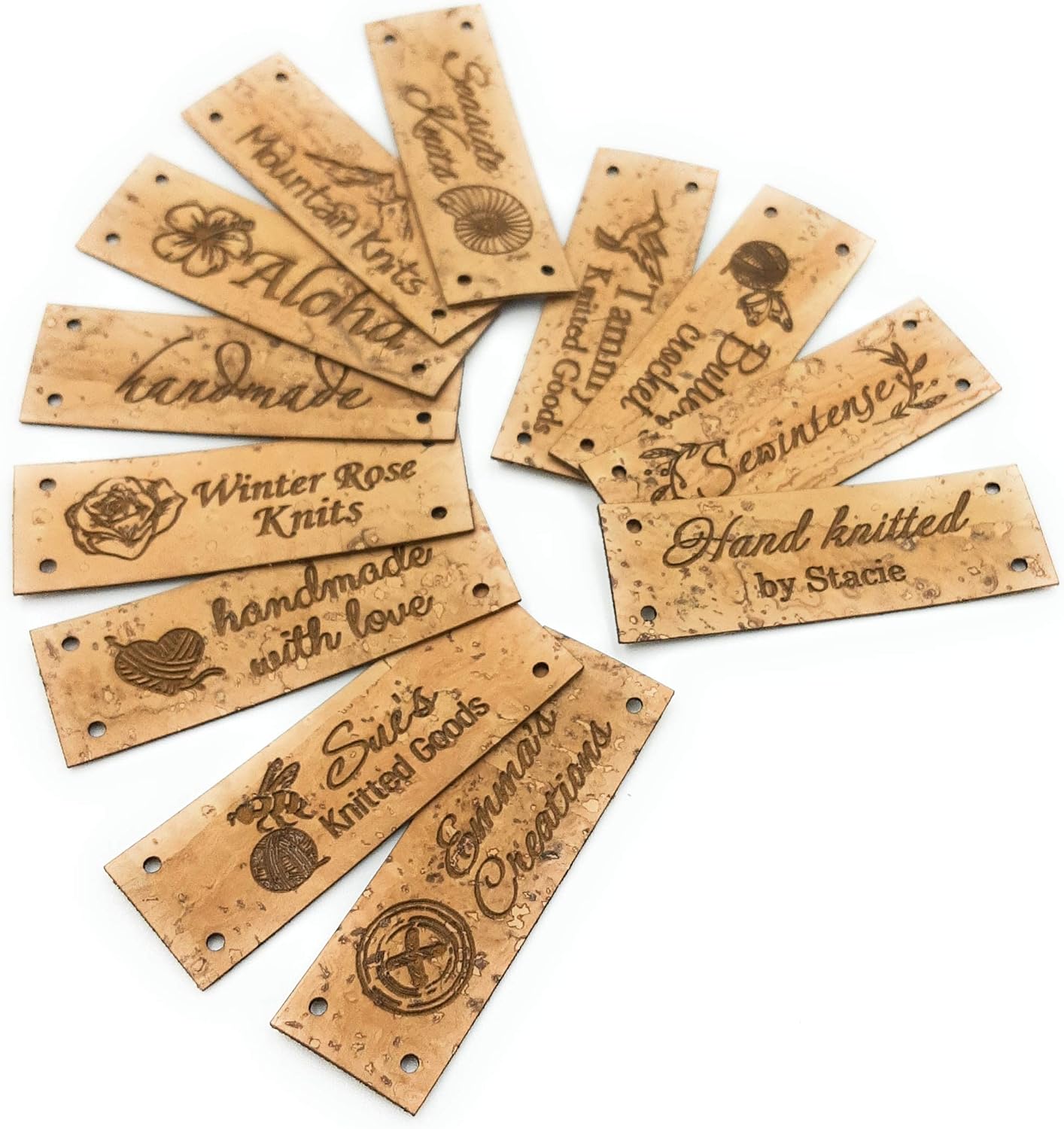 Personalized cork leather labels with logo, material, care instructions, custom labels, leather tags, knitting labels, label tags, set of 25
