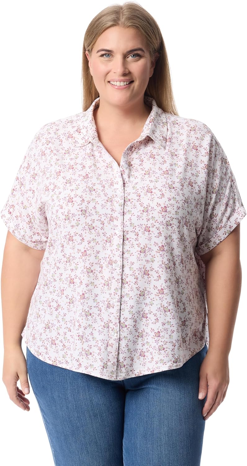 Gloria Vanderbilt Womens Daisy Short Sleeve High-Low Button Down Shirt Plus
