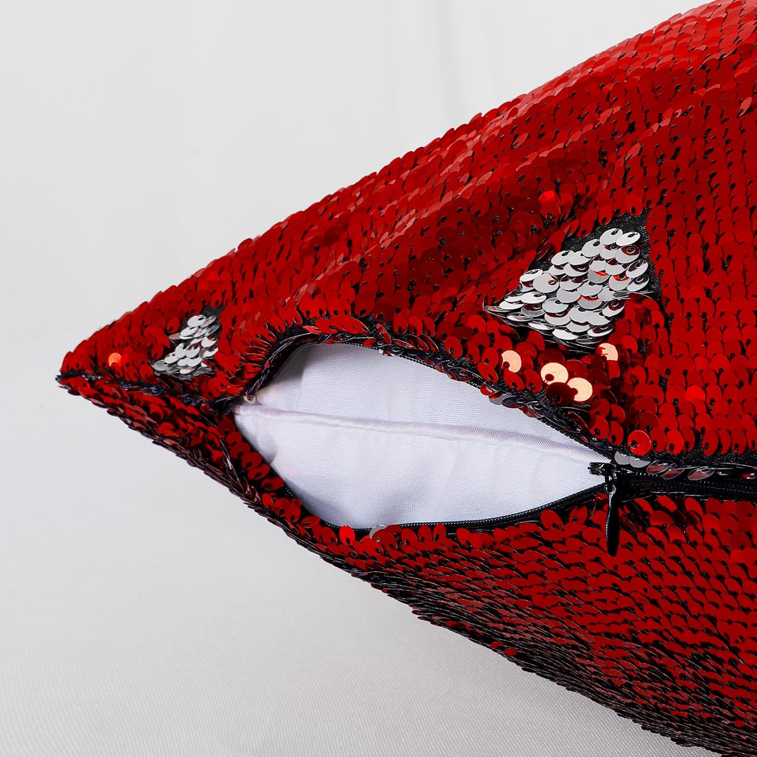 DUOBAO Set of 2 Sequin Pillow Covers 20x20 Inch Red to Silver Reversible Sparkly Cushion Cases for Home, Party, Sofa, Bedroom, and Living Room Decor Magic Color Changing