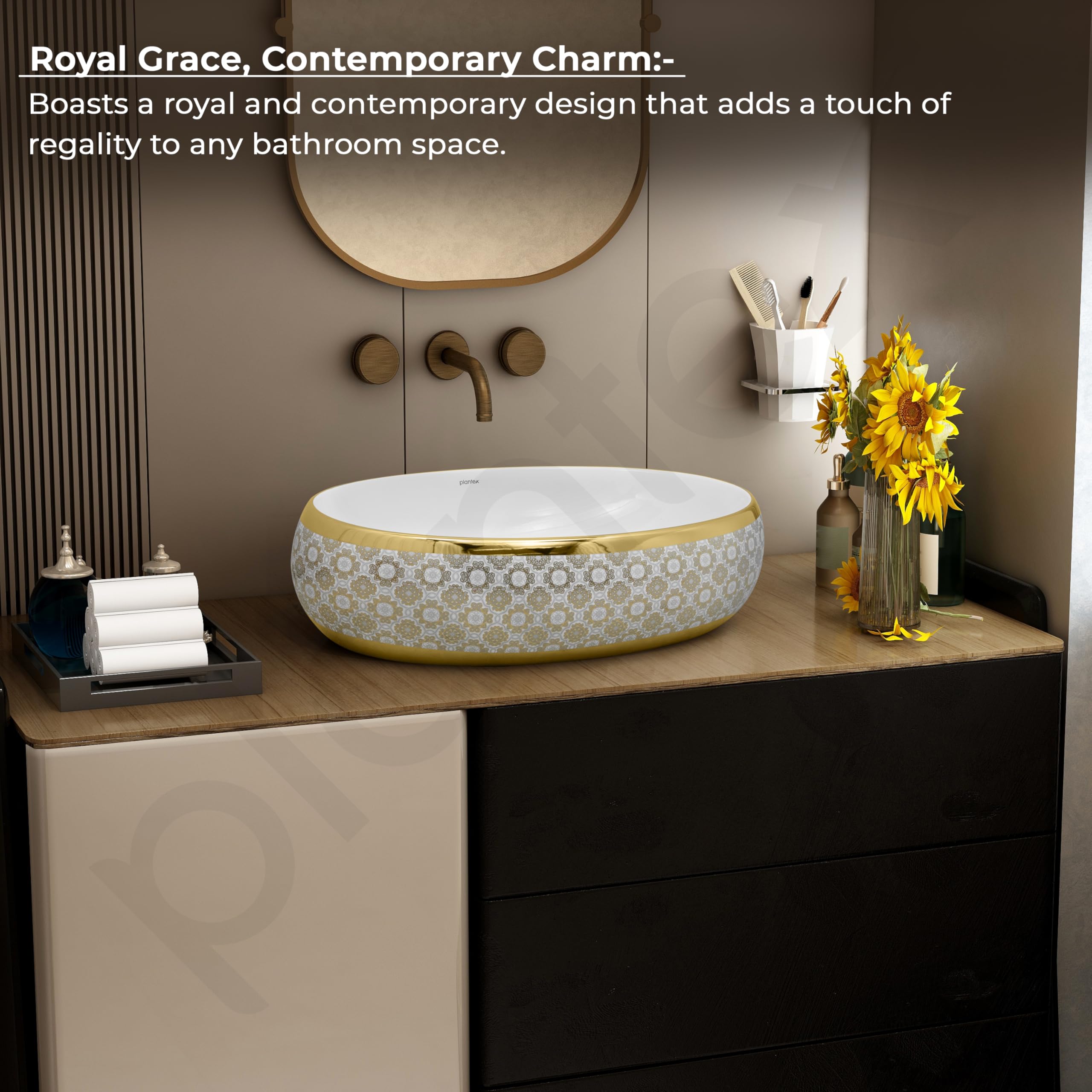 Plantex Ceramic Wash Basin - White & Gold -5 Plantex Ceramic Wash Basin - White & Gold -5