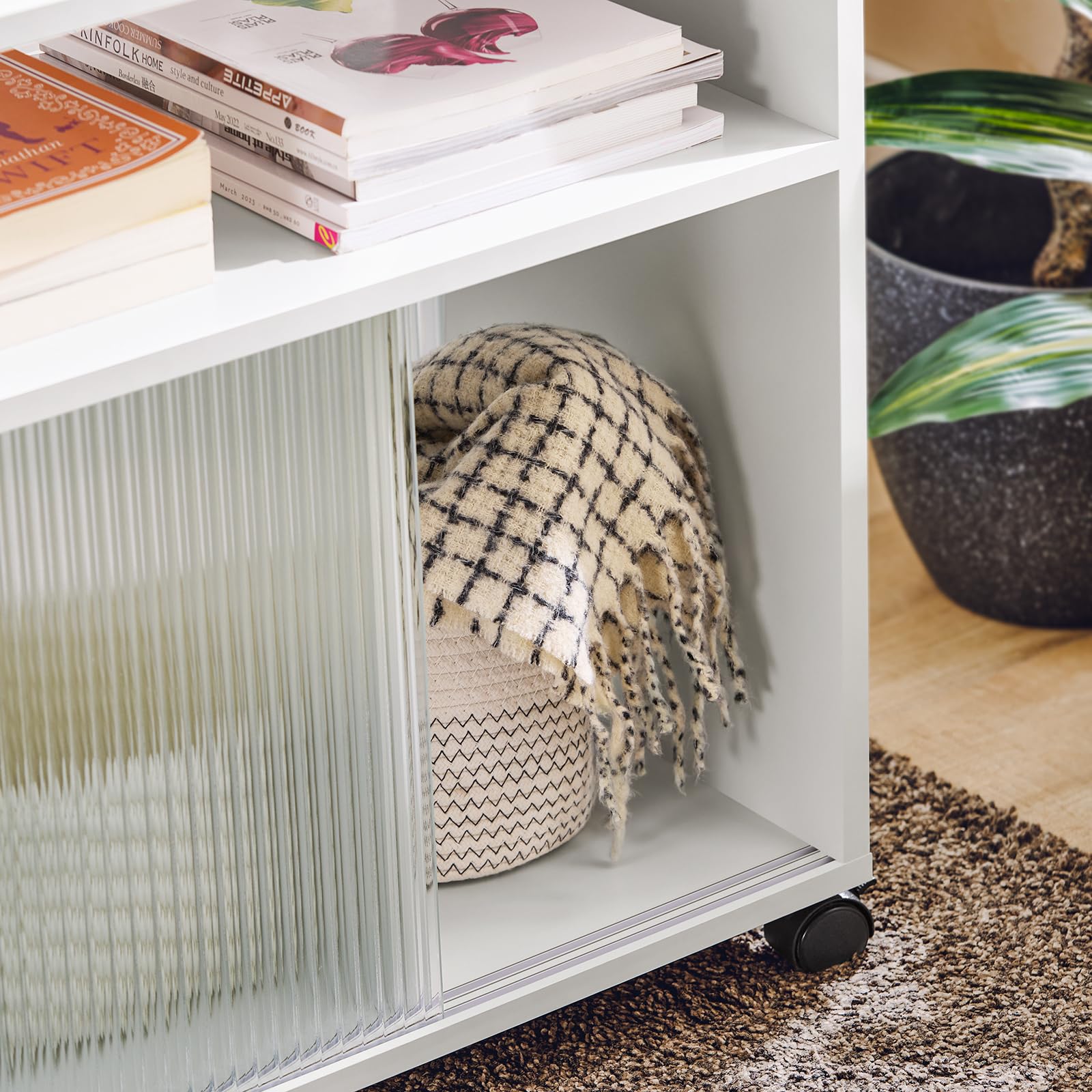 SoBuy Bijzettafel met Wieltjes en Opbergruimte – Multifunctionele Bijzettafel voor Bank & Nachtkastje met Opklapblad, Lade en Uitneembaar Vak, B30 x D61 x H70 cm, FBT134-W