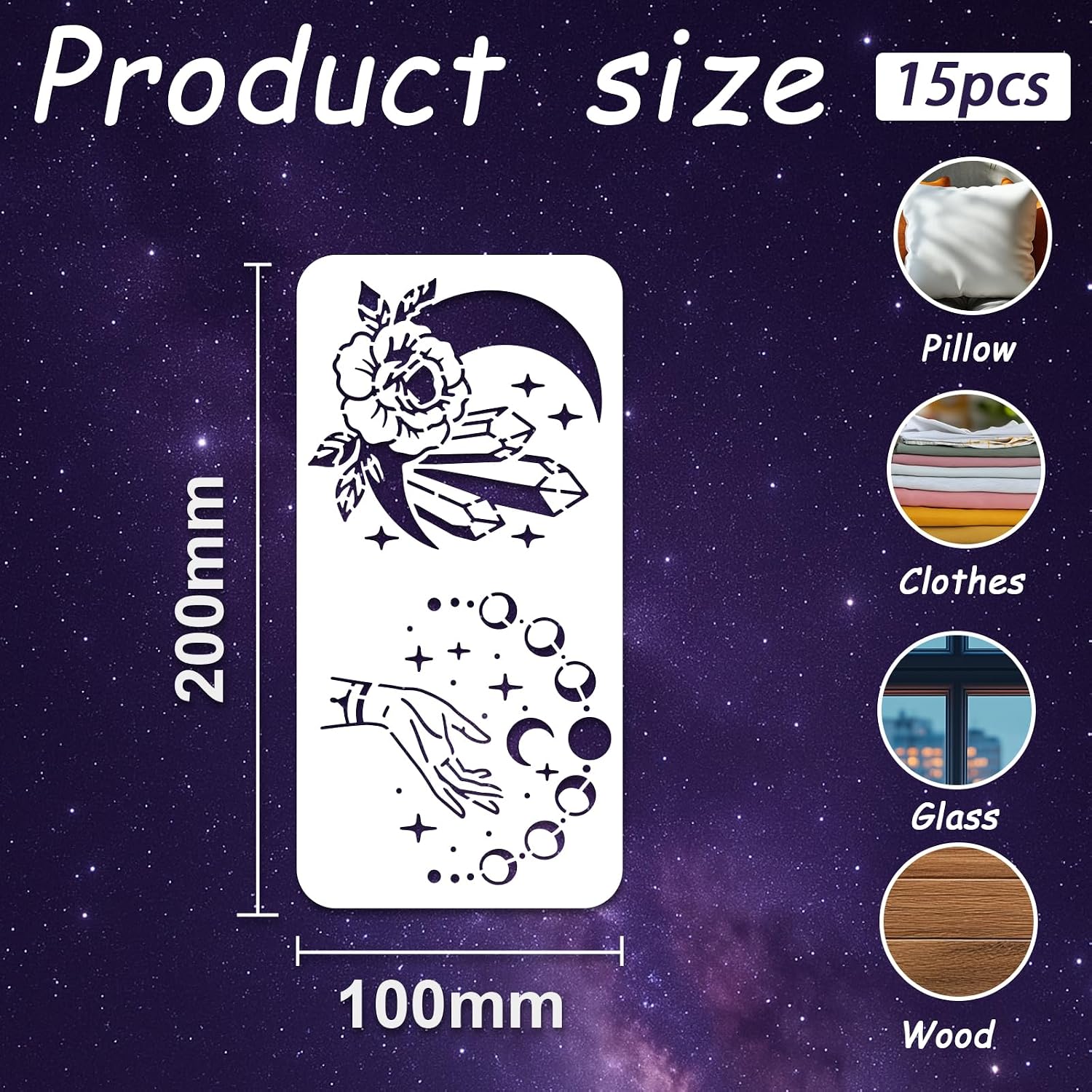 INFUNLY 15Pcs Magic Divination Wall Stencil for Painting 3.9×7.87" Reusable Wall Stencils Dream Theme Painting Stencil Small Vintage Walls Template for Crafts Cement Wood Furniture Bedroom Home Decor