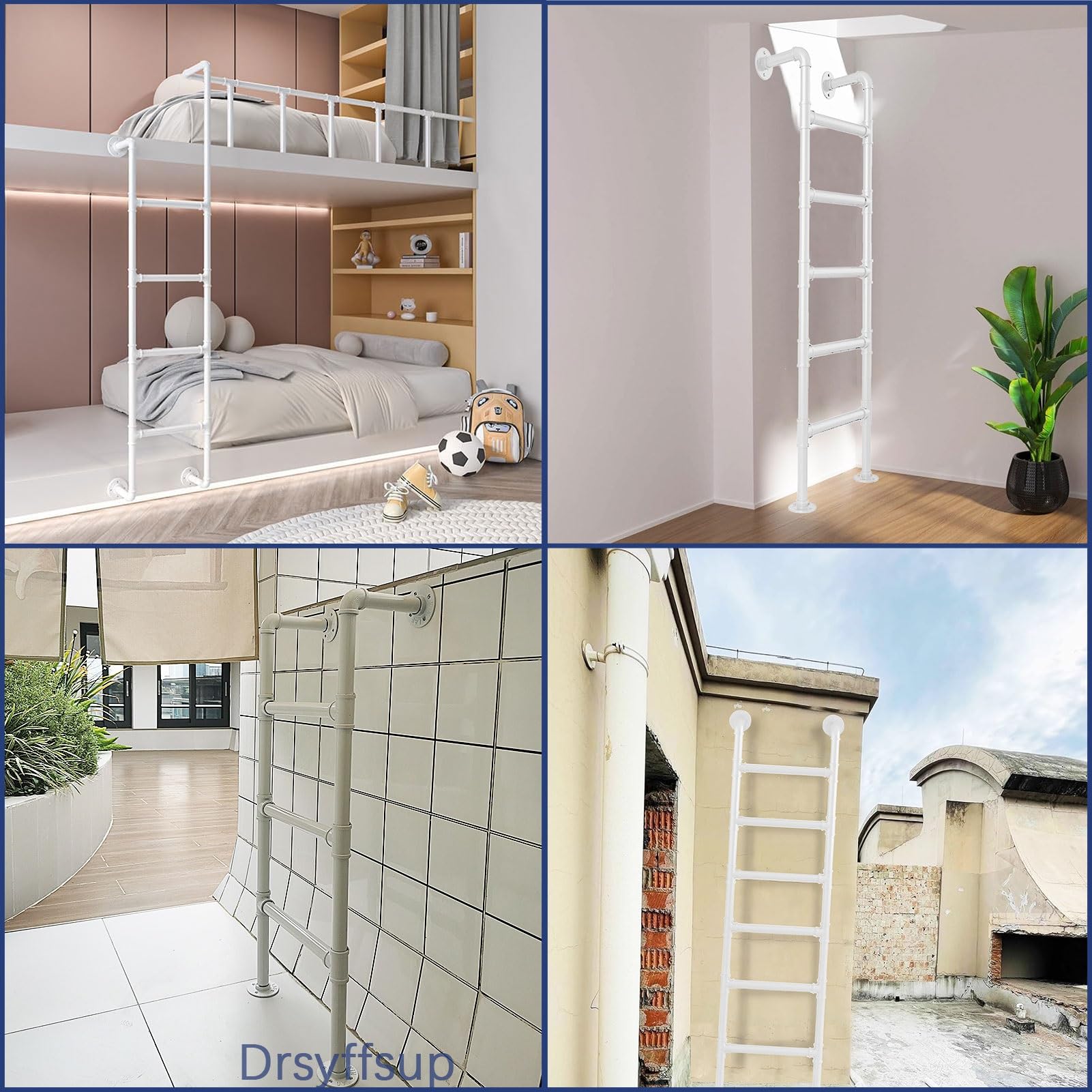 Scala da soffitta in metallo bianco - Facile da installare, scale di uscita per finestre da seminterrato, scala di emergenza antincendio per letto a castello di camper, dormitorio, scale a pioli(100cm