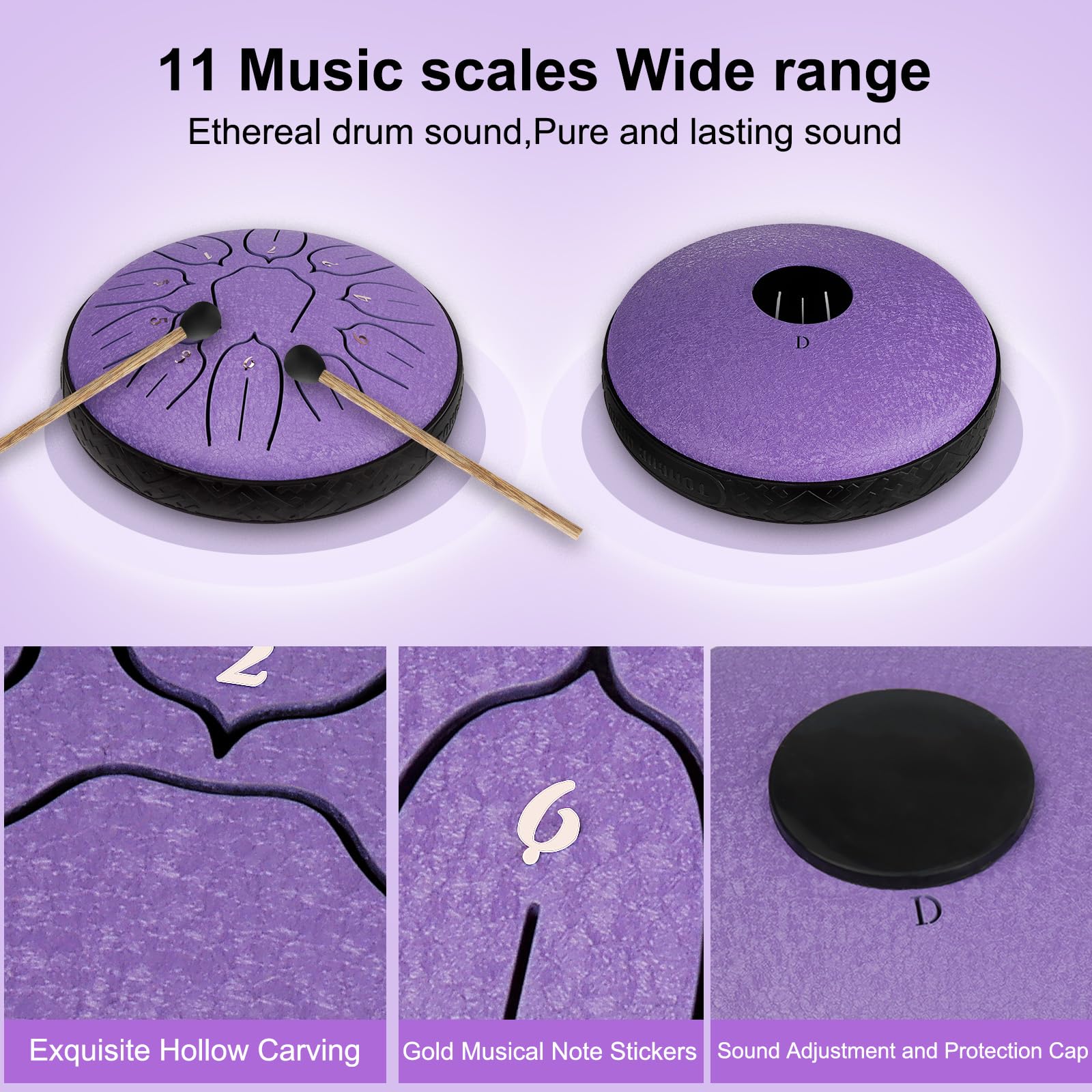 UCAMP Tamburo Handpan,Steel Tongue Drum 6 Pollici,11 Note in Re maggiore,Strumento a Percussione con Bacchette,Borsa e Accessori,Ideale per Meditazione,Yoga e Lezioni di Musica per Principianti