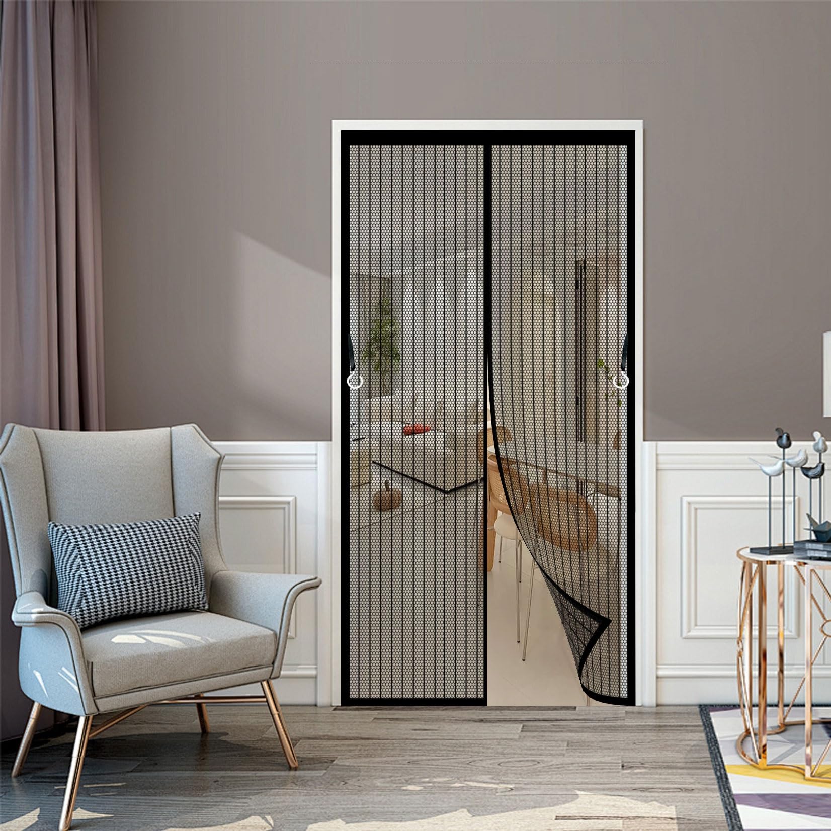 Fliegengitter Tür 104 x 280 cm Katzenkrallen Sicher, Stärkere Magneten Fliegenvorhang Terrassentür Magnete Türe mit Selbstklebendes Klettband für Balkontür/Terrassentür, Schwarz