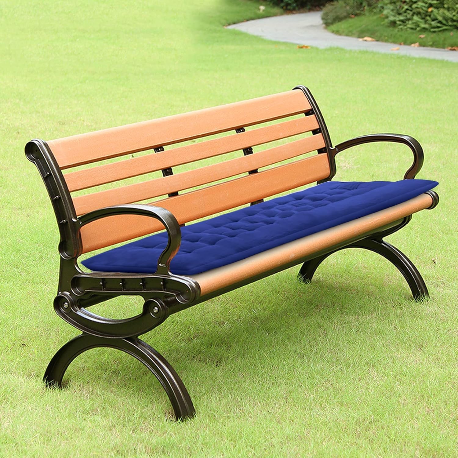 aeTHEric Garden Bench Velvet Cushion, 2/3 Seater Garden Chair Pad Porch Swing Chair Cushion Bench Seat Pad Mat Furniture Pad for Garden Patio 59x19inch, Blue 3