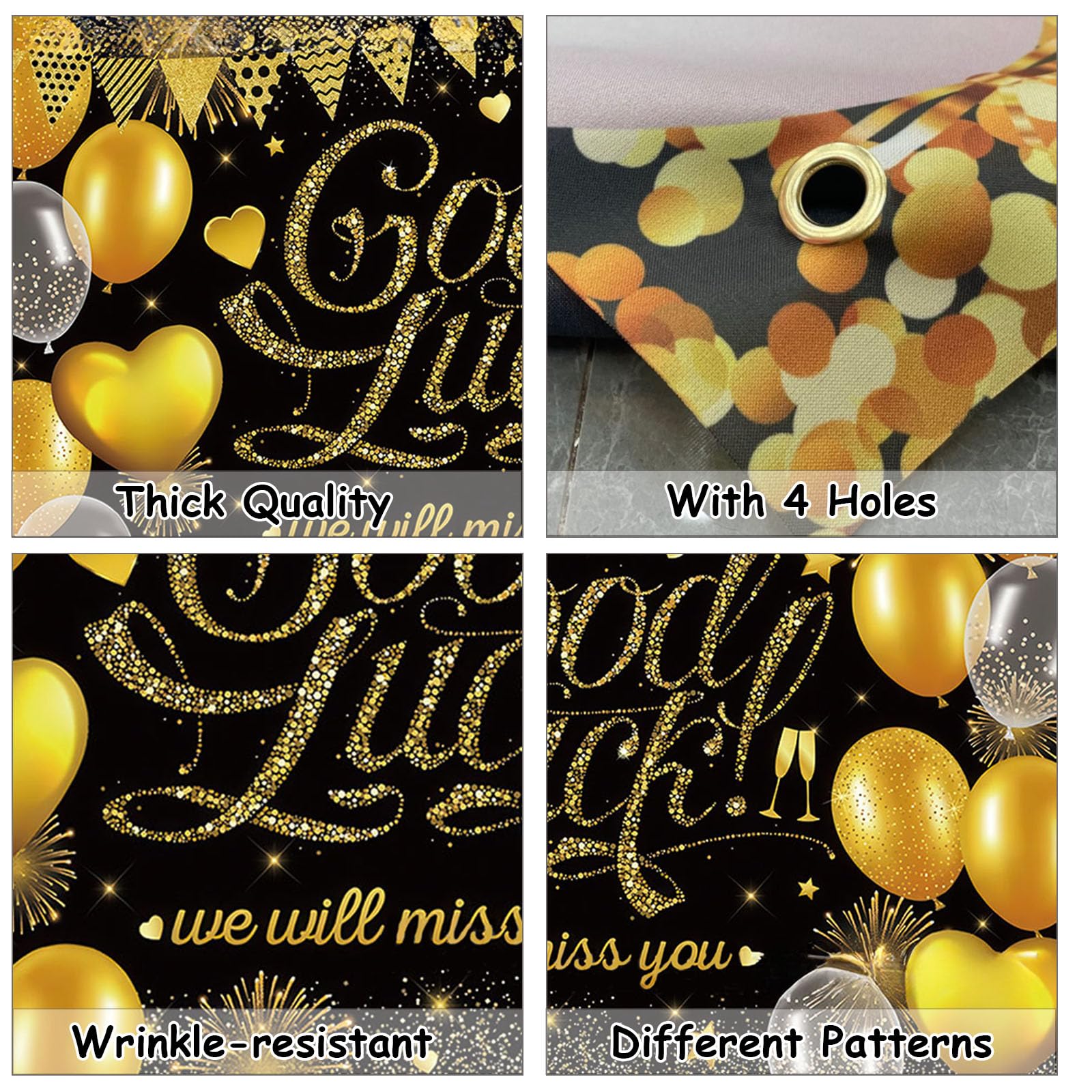 VGRDTW Retirement Decorations, Sorry Your Leaving Decorations, Good Luck Banner, Black & Gold Farewell Party Backdrop Decor - Image 3
