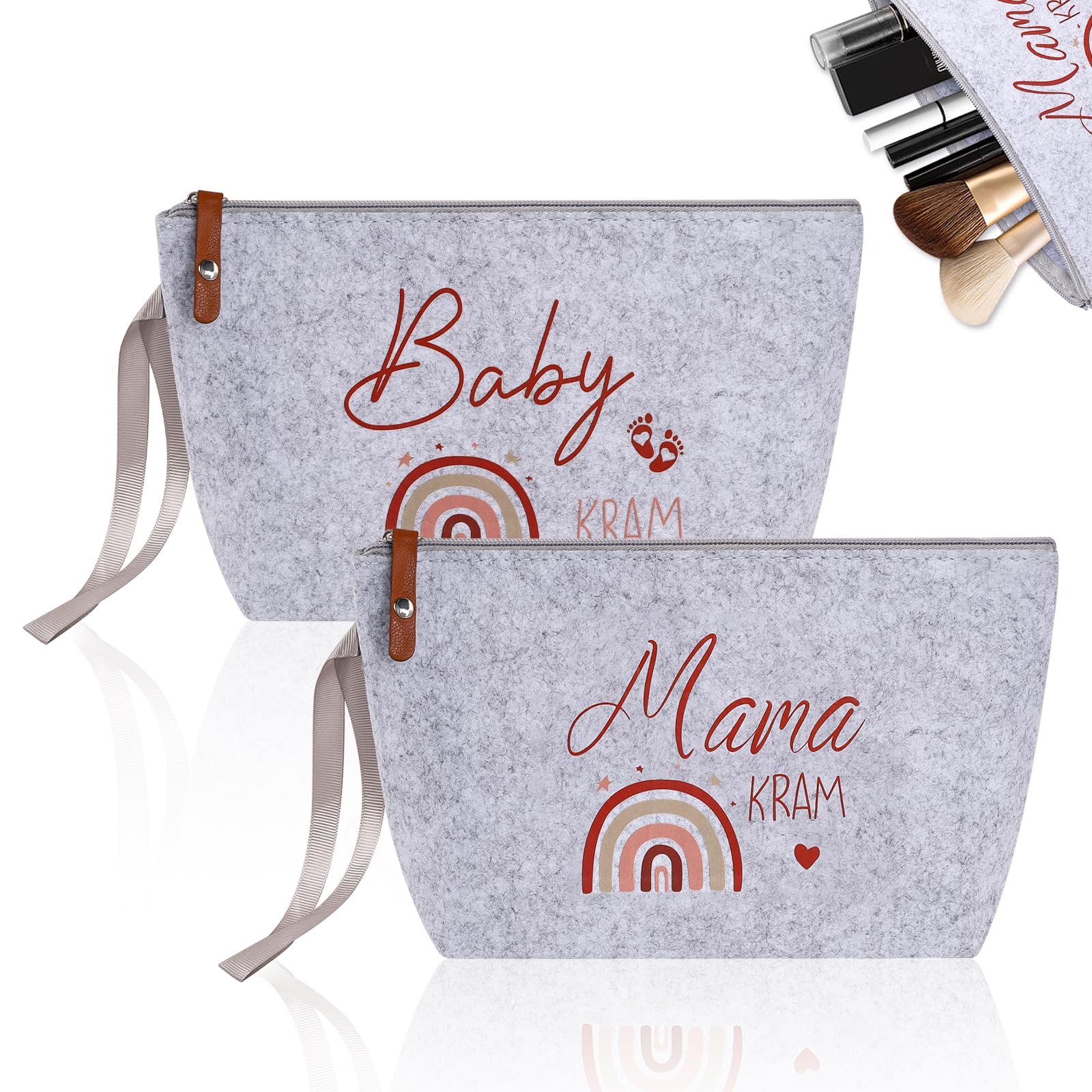 Trousse de Maquillage en Feutre Gris Clair pour Femmes Enceintes Cadeau de Naissance Baby Shower