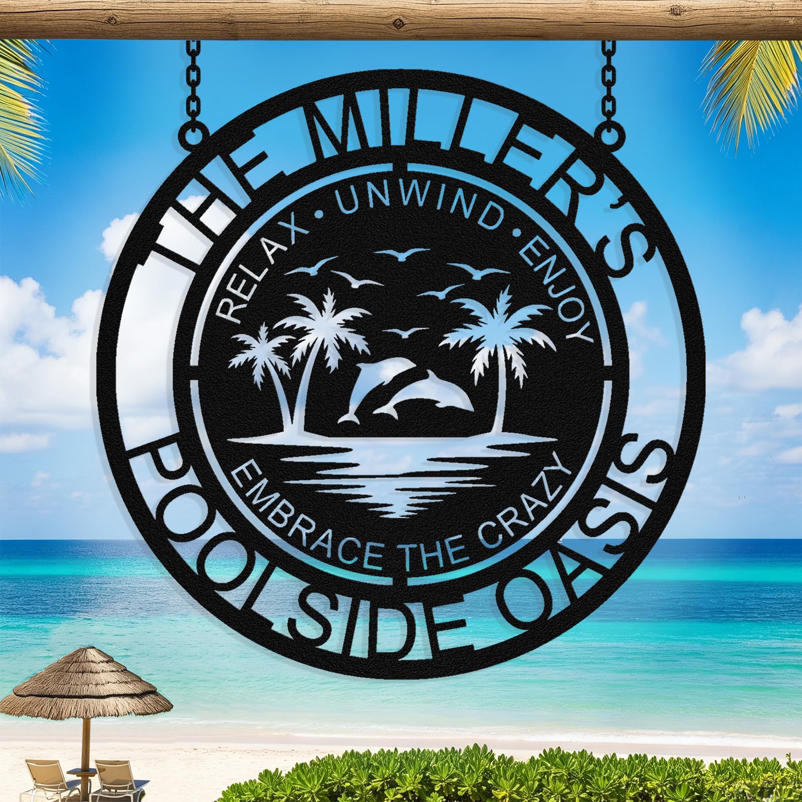 Personalized Metal Pool Signs for Outside, Custom Poolside Oasis Sign